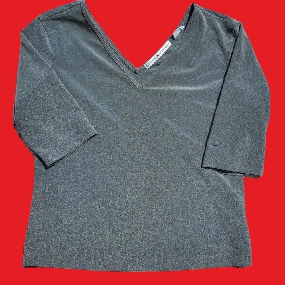 Tommy Hilfiger Silver 3/4 Sleeve Blouse Preppy